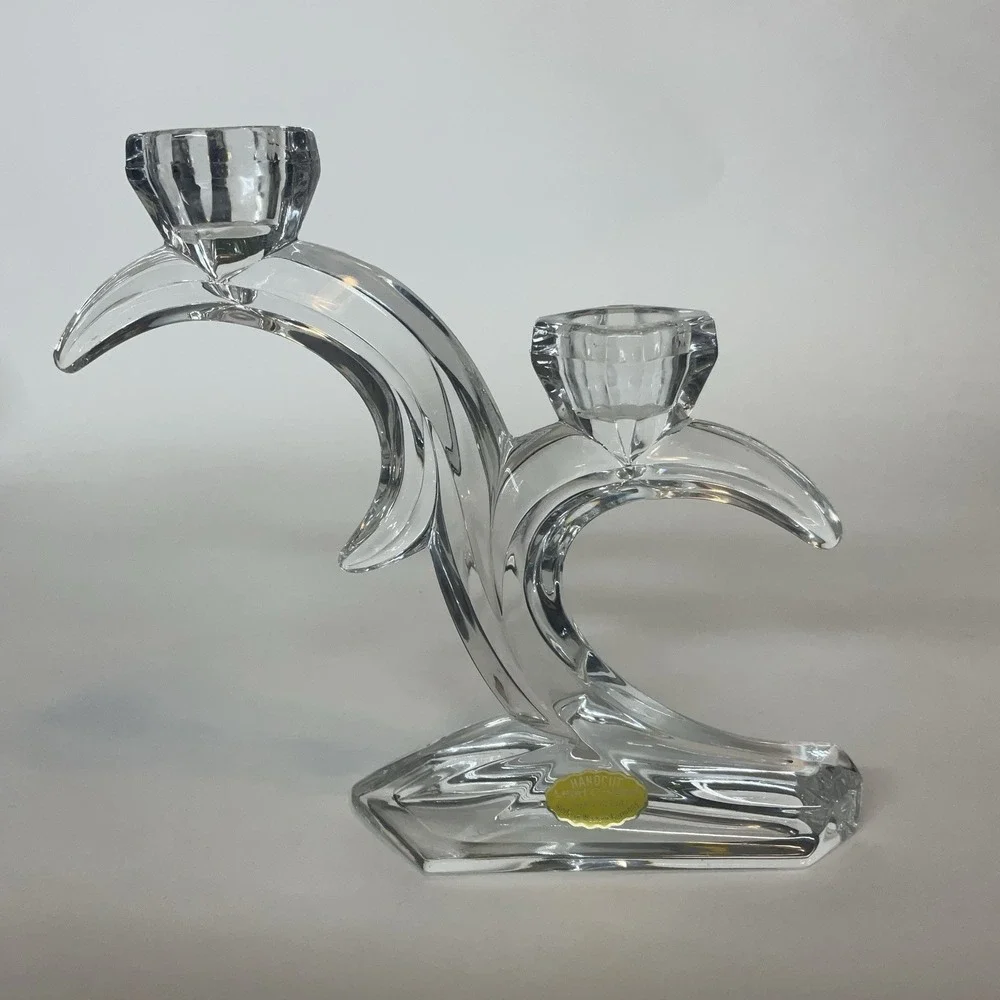 Vintage German Hand Cut Double Arm Lead Crystal Candle Holder 7in‎ Tall